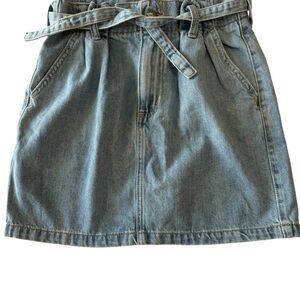 Hollister Light Blue Denim Mini Skirt Ultra High Waist Tie Belt Cotton Size 1